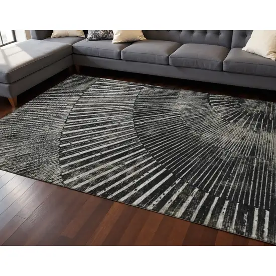 Black And Ivory Geometric Washable Area Rug With UV Protection Photo 2