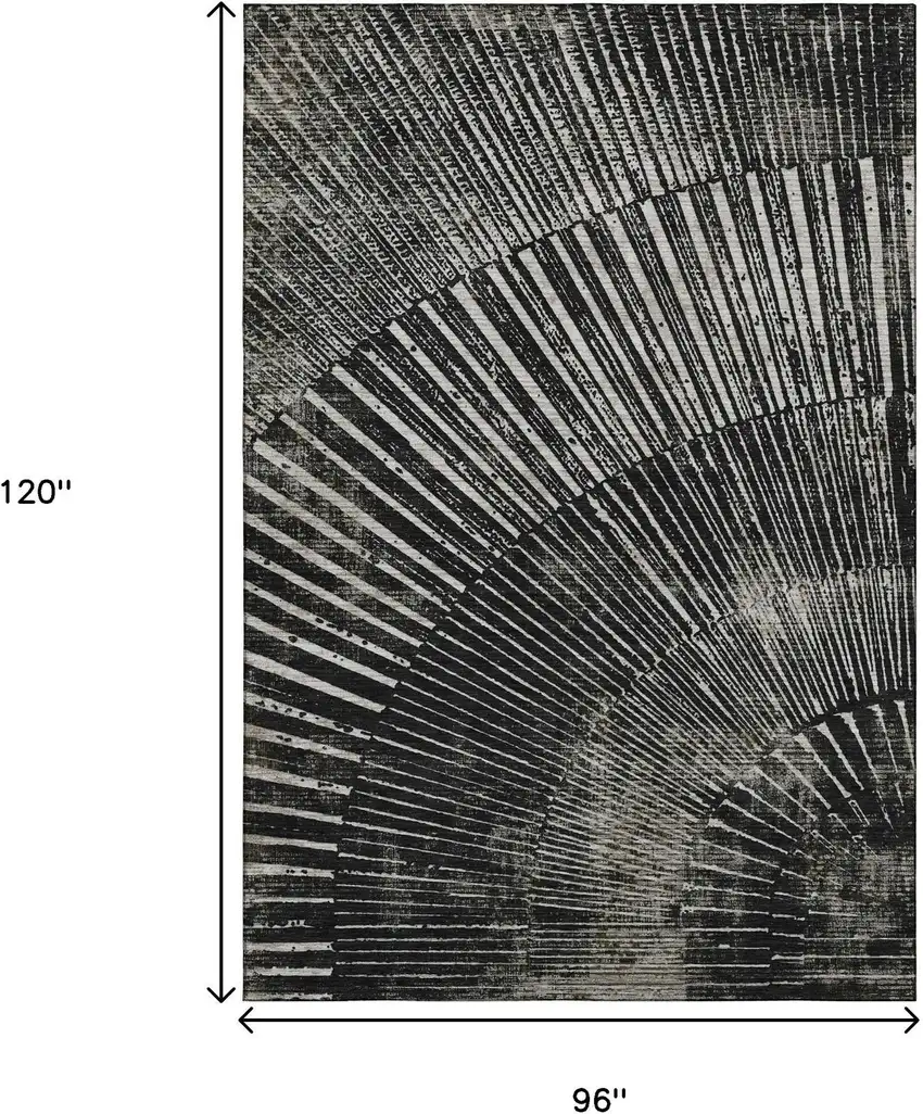 Black And Ivory Geometric Washable Area Rug With UV Protection Photo 3