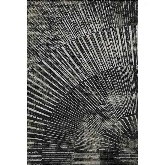Black And Ivory Geometric Washable Area Rug With UV Protection Photo 1
