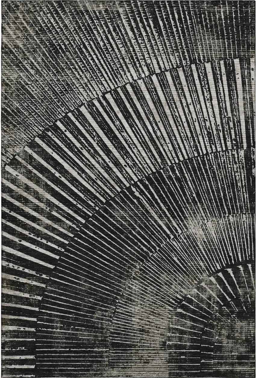 Black And Ivory Geometric Washable Area Rug With UV Protection Photo 1