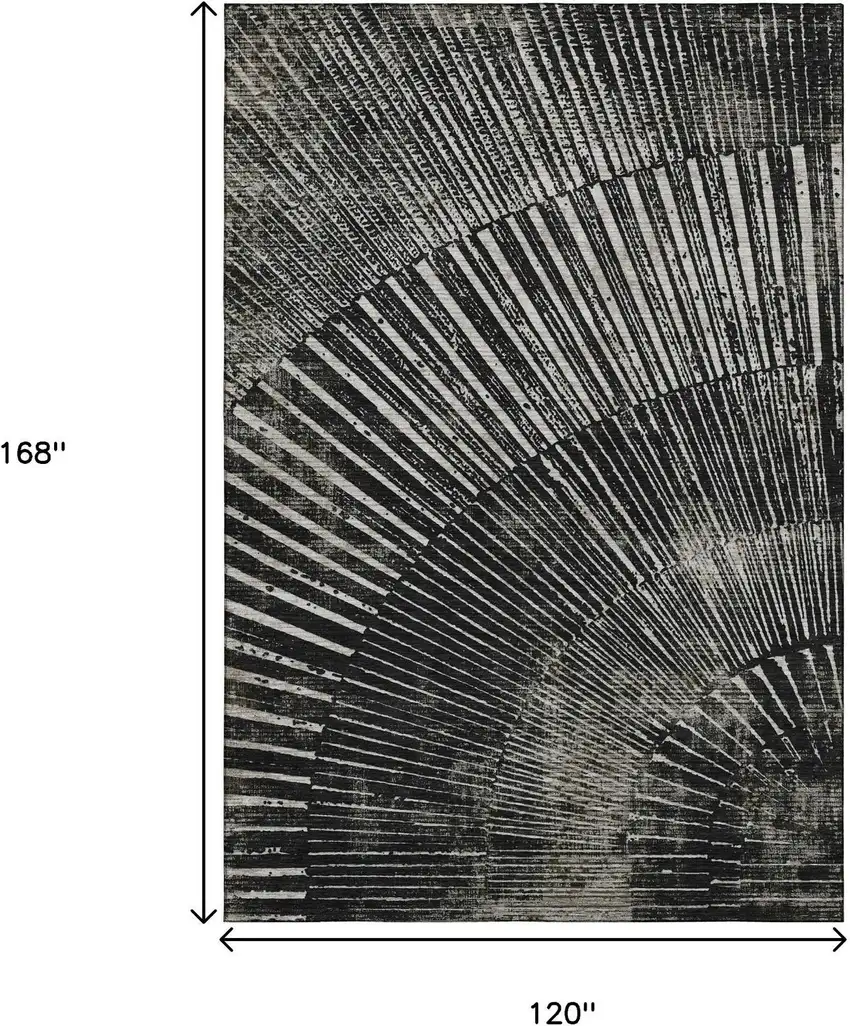 Black And Ivory Geometric Washable Area Rug With UV Protection Photo 3