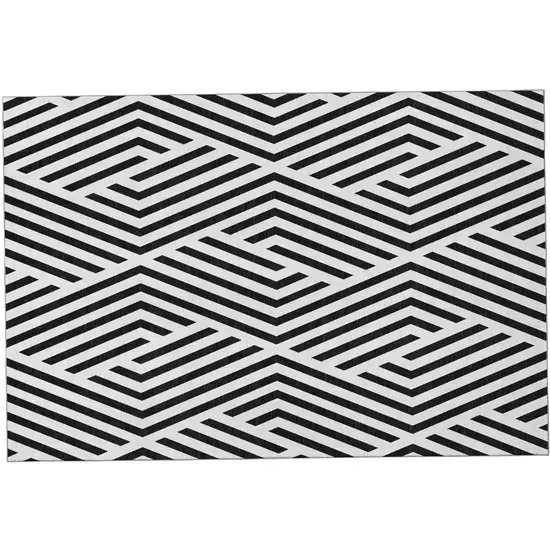 Black And Ivory Geometric Washable Area Rug With UV Protection Photo 2