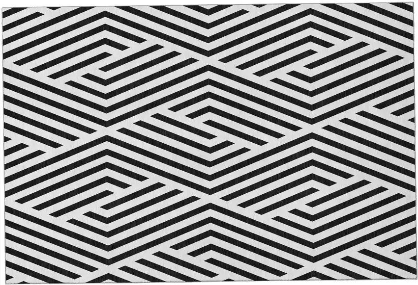 Black And Ivory Geometric Washable Area Rug With UV Protection Photo 2