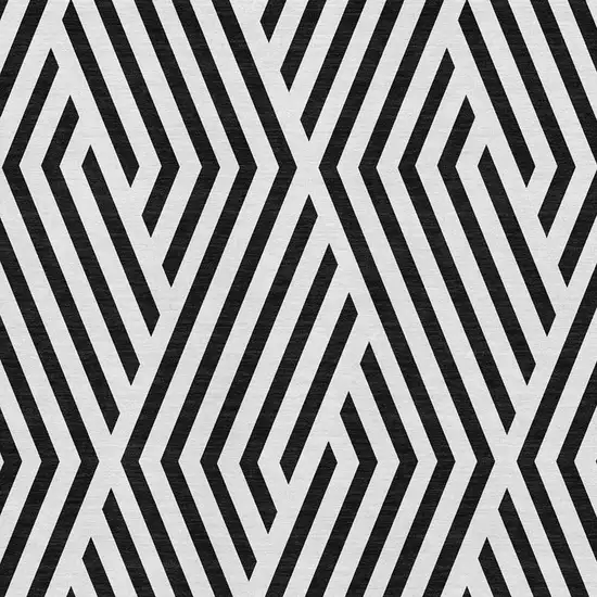 Black And Ivory Geometric Washable Area Rug With UV Protection Photo 3