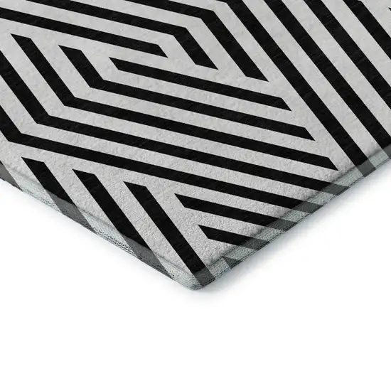 Black And Ivory Geometric Washable Area Rug With UV Protection Photo 6