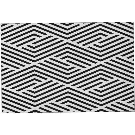 Black And Ivory Geometric Washable Area Rug With UV Protection Photo 2