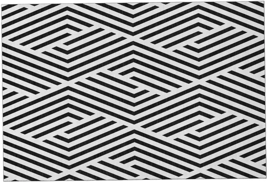 Black And Ivory Geometric Washable Area Rug With UV Protection Photo 2
