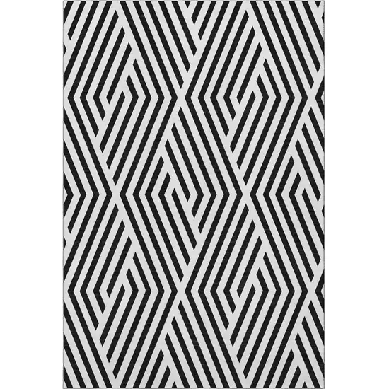 Black And Ivory Geometric Washable Area Rug With UV Protection Photo 4
