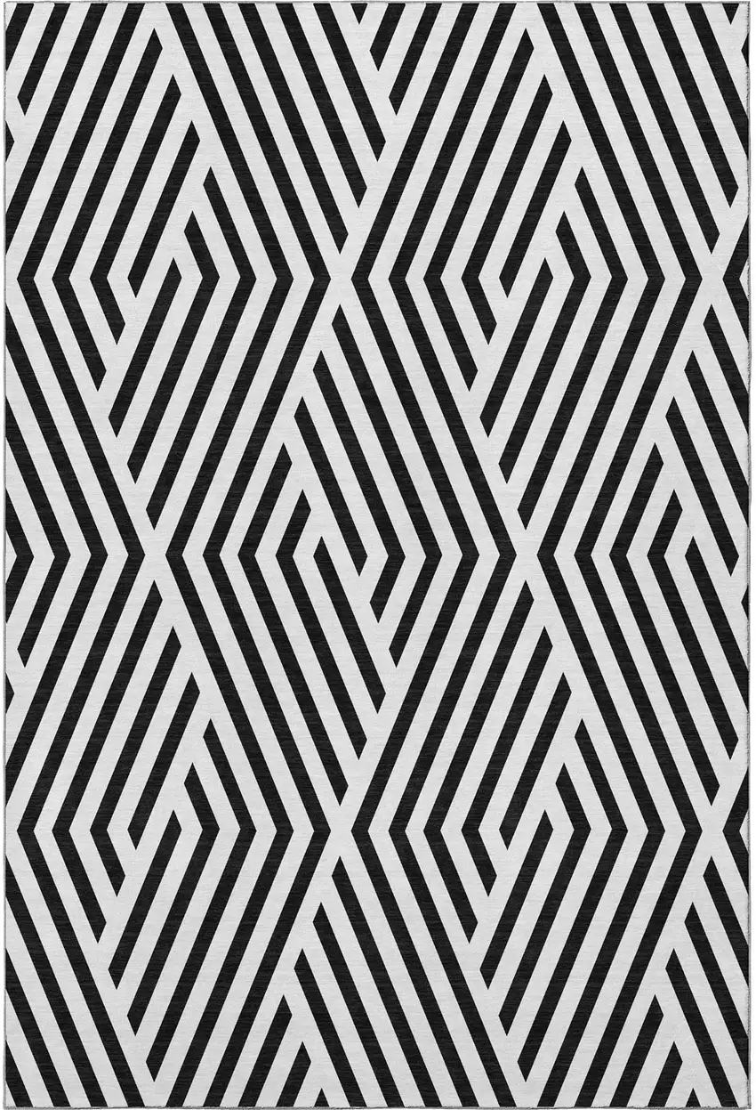 Black And Ivory Geometric Washable Area Rug With UV Protection Photo 4