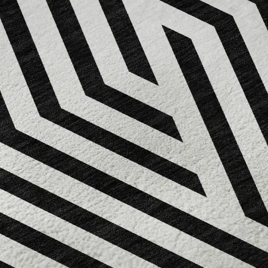 Black And Ivory Geometric Washable Area Rug With UV Protection Photo 9