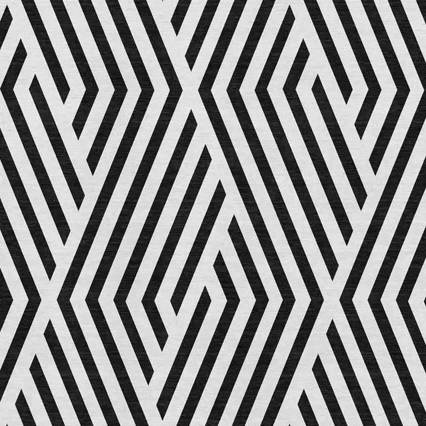 Black And Ivory Geometric Washable Area Rug With UV Protection Photo 3