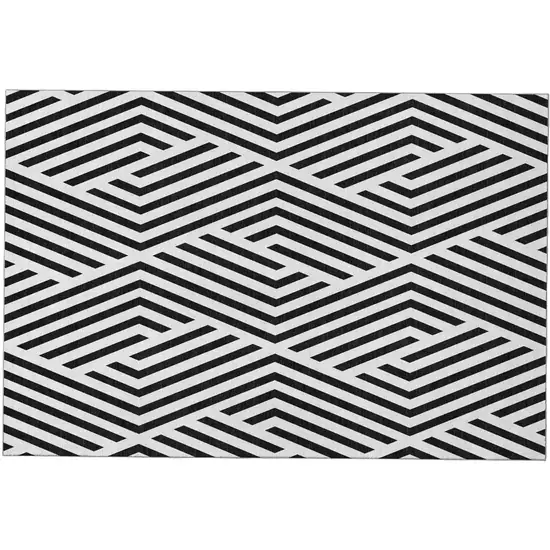 Black And Ivory Geometric Washable Area Rug With UV Protection Photo 3