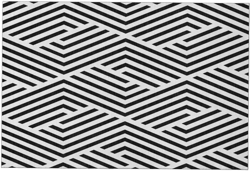 Black And Ivory Geometric Washable Area Rug With UV Protection Photo 3