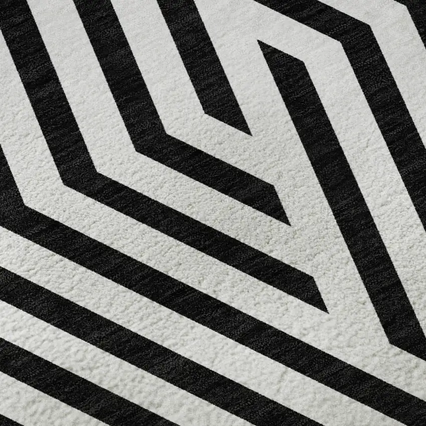 Black And Ivory Geometric Washable Area Rug With UV Protection Photo 9