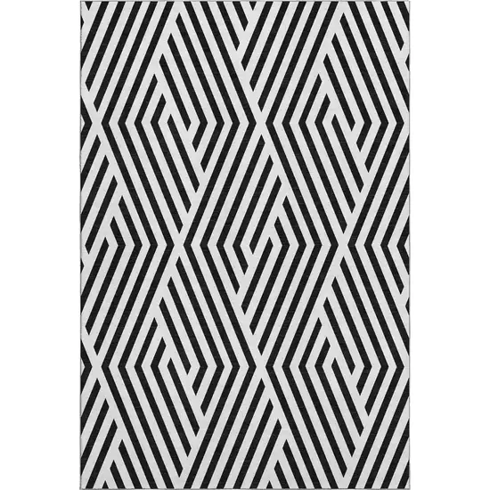 Black And Ivory Geometric Washable Area Rug With UV Protection Photo 3