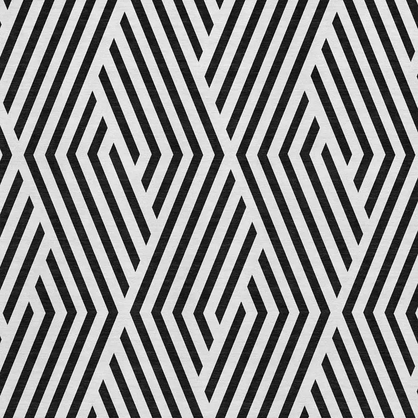 Black And Ivory Geometric Washable Area Rug With UV Protection Photo 4