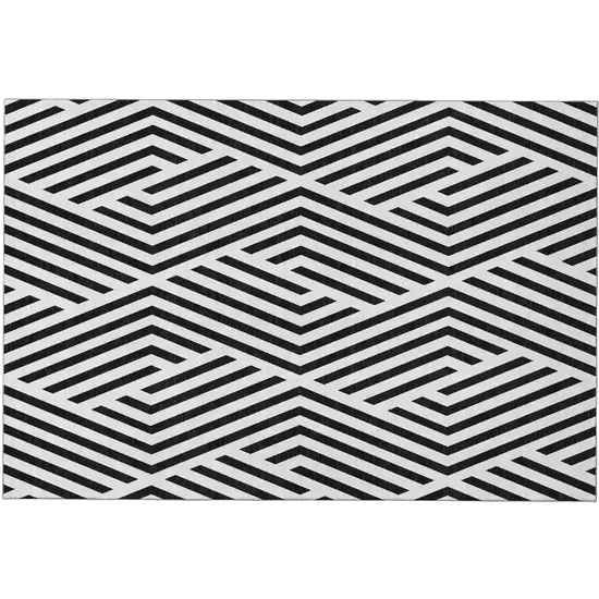 Black And Ivory Geometric Washable Area Rug With UV Protection Photo 2