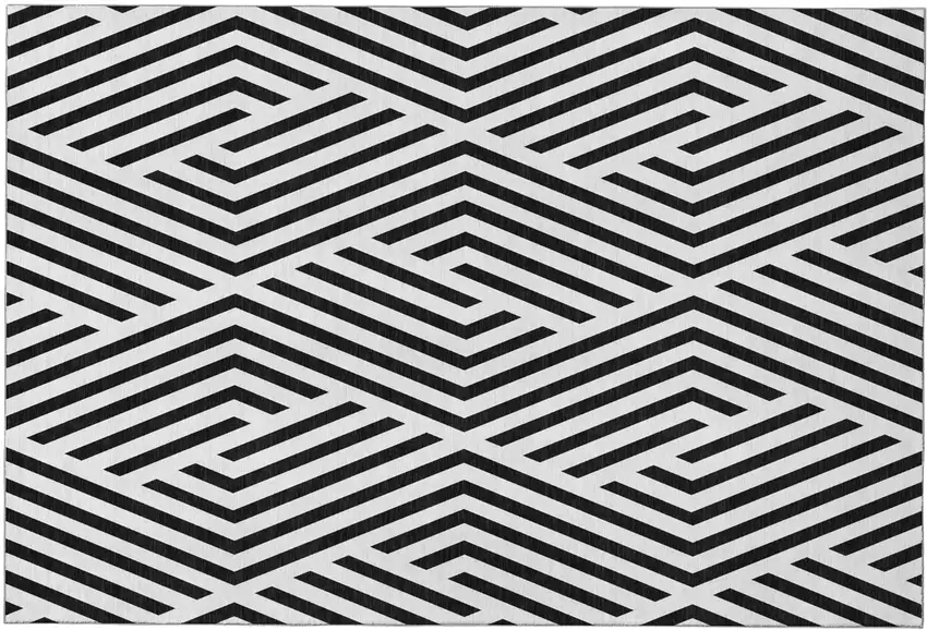 Black And Ivory Geometric Washable Area Rug With UV Protection Photo 2