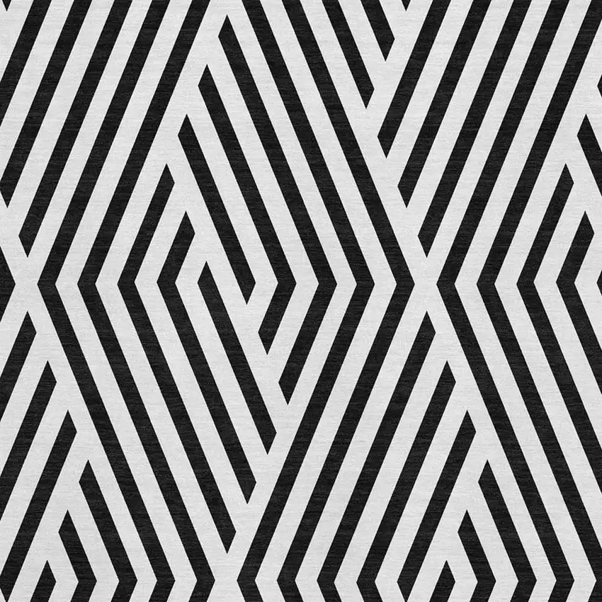 Black And Ivory Geometric Washable Area Rug With UV Protection Photo 3