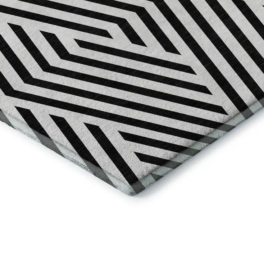 Black And Ivory Geometric Washable Area Rug With UV Protection Photo 8