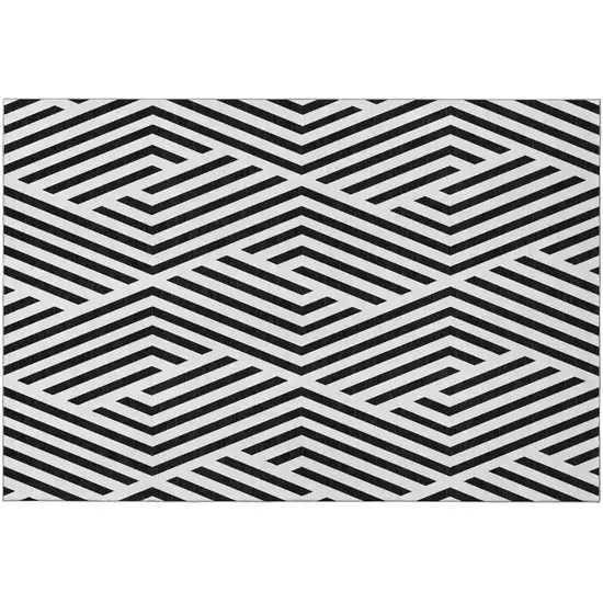 Black And Ivory Geometric Washable Area Rug With UV Protection Photo 2