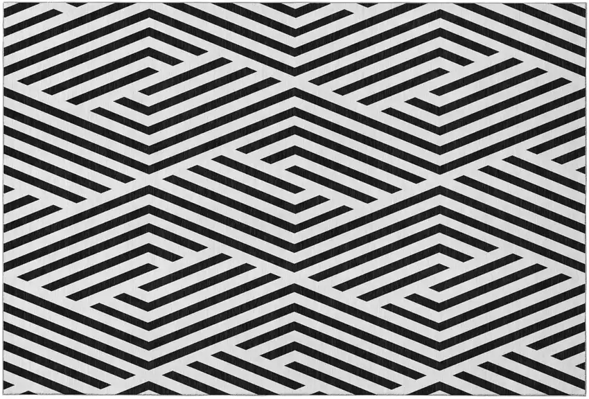 Black And Ivory Geometric Washable Area Rug With UV Protection Photo 2