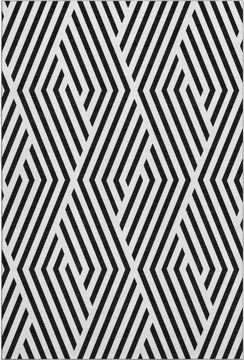 Black And Ivory Geometric Washable Area Rug With UV Protection Photo 1