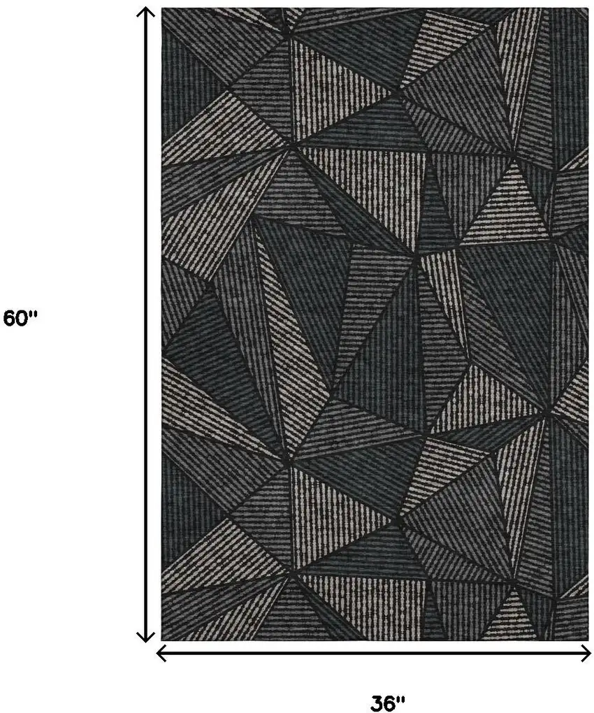Black And Ivory Geometric Washable Area Rug With UV Protection Photo 3