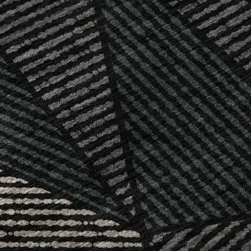 Black And Ivory Geometric Washable Area Rug With UV Protection Photo 9