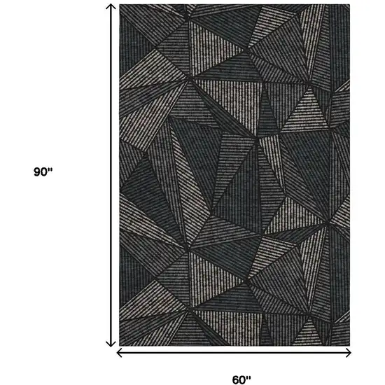 Black And Ivory Geometric Washable Area Rug With UV Protection Photo 3