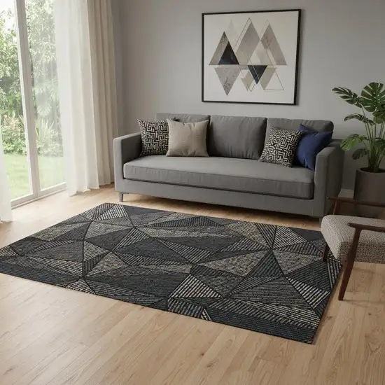 Black And Ivory Geometric Washable Area Rug With UV Protection Photo 1