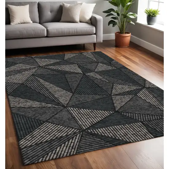 Black And Ivory Geometric Washable Area Rug With UV Protection Photo 2