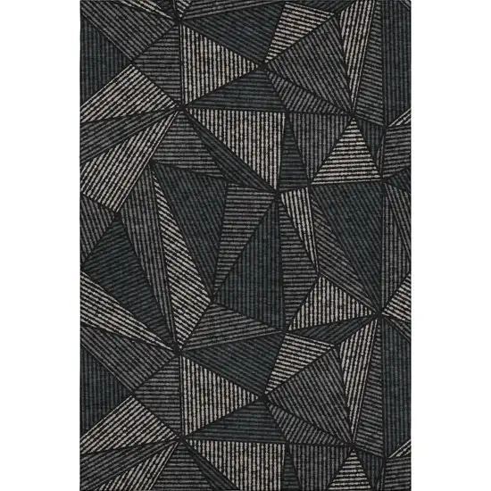 Black And Ivory Geometric Washable Area Rug With UV Protection Photo 1