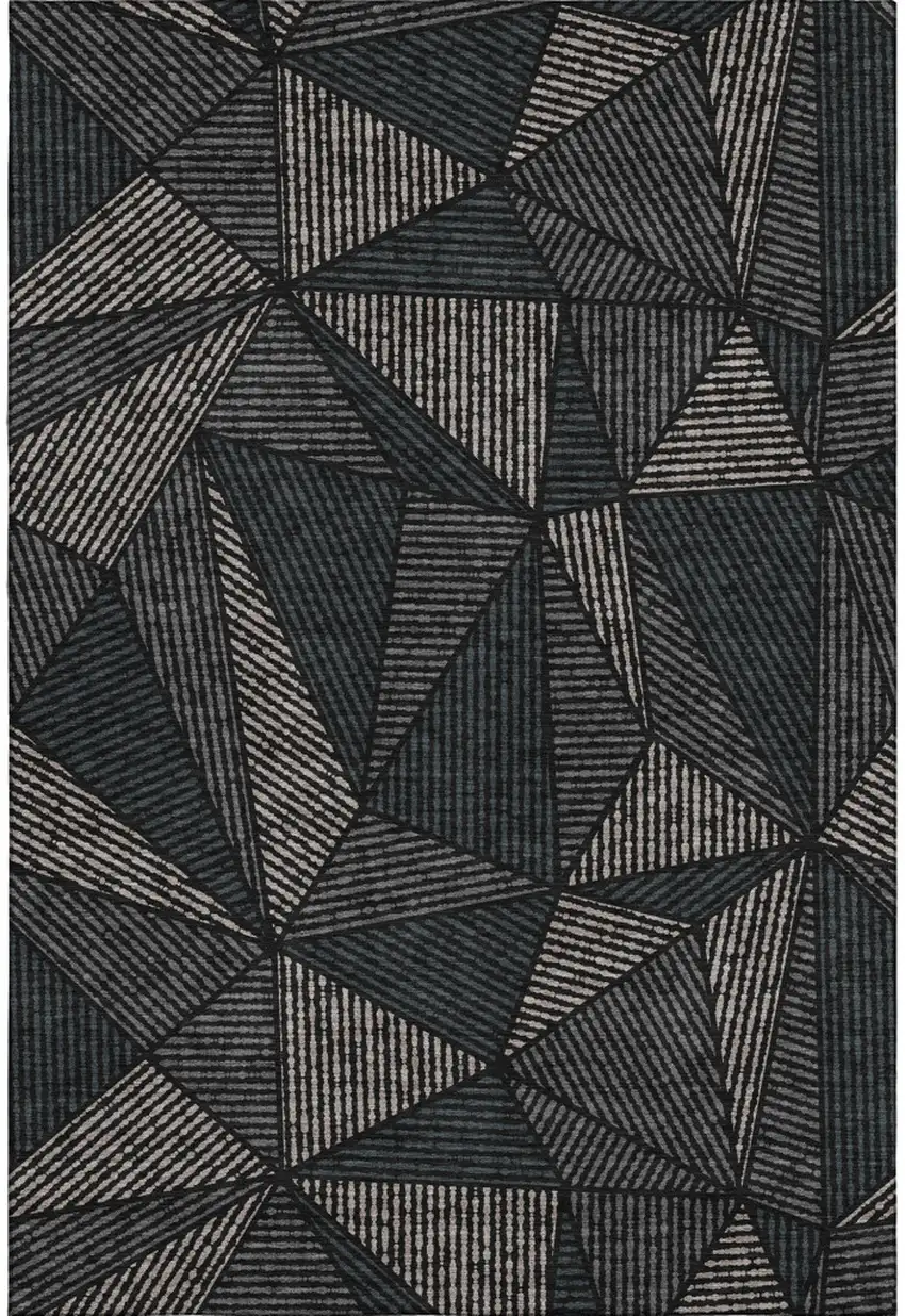 Black And Ivory Geometric Washable Area Rug With UV Protection Photo 1