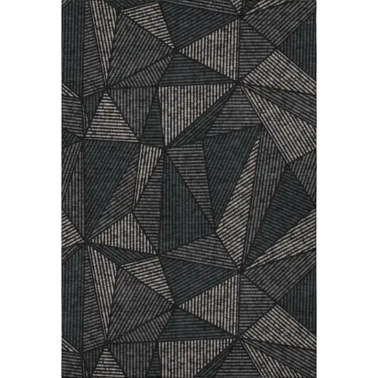 Black And Ivory Geometric Washable Area Rug With UV Protection Photo 3