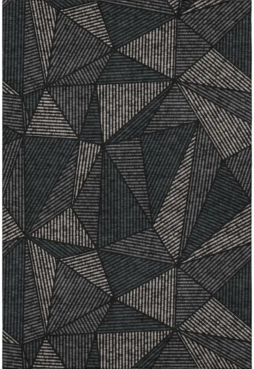Black And Ivory Geometric Washable Area Rug With UV Protection Photo 3