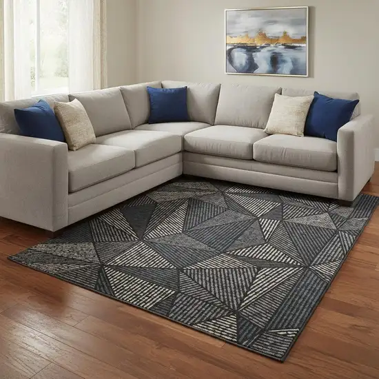 Black And Ivory Geometric Washable Area Rug With UV Protection Photo 1