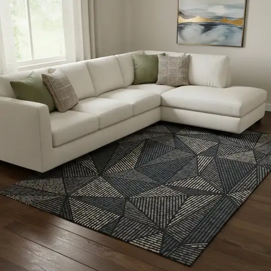 Black And Ivory Geometric Washable Area Rug With UV Protection Photo 1