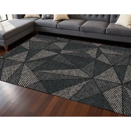 Black And Ivory Geometric Washable Area Rug With UV Protection Photo 2