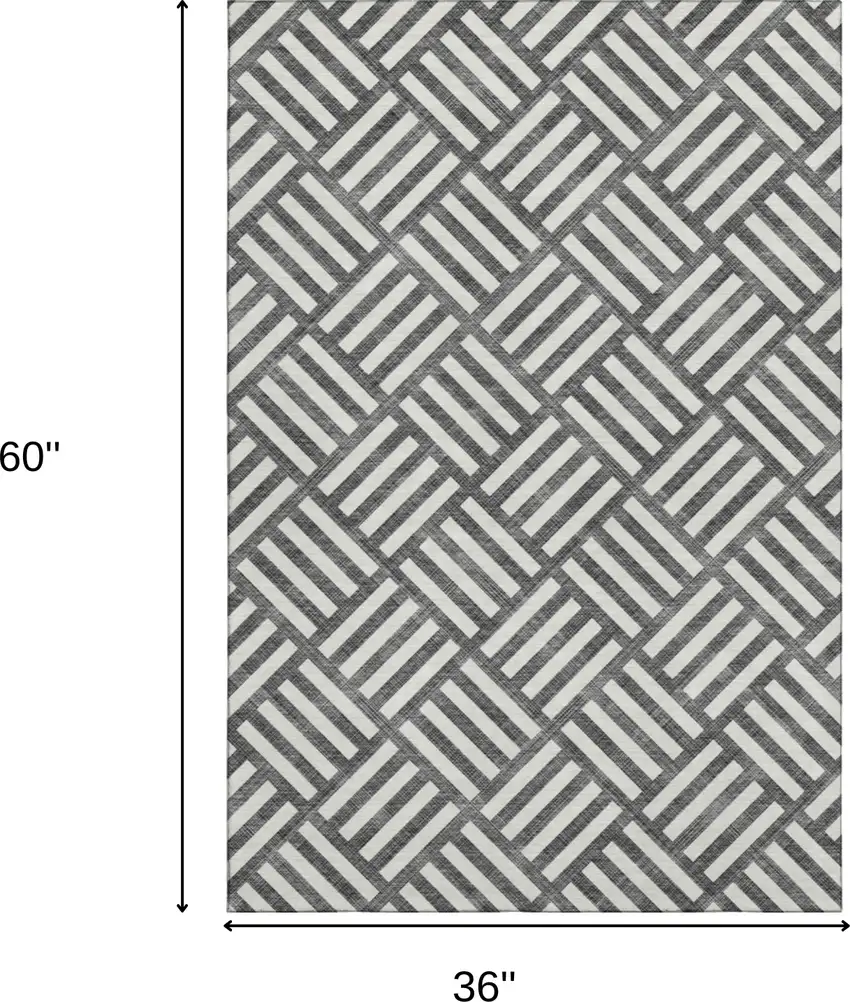 Black And Ivory Geometric Washable Area Rug With UV Protection Photo 3