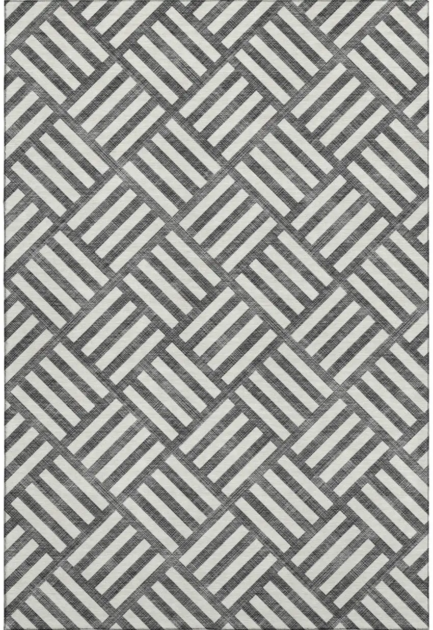 Black And Ivory Geometric Washable Area Rug With UV Protection Photo 6