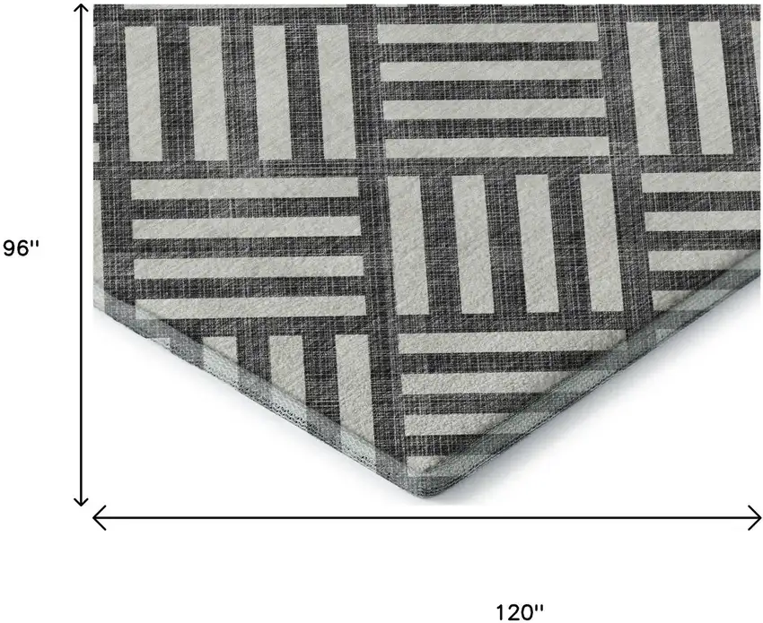 Black And Ivory Geometric Washable Area Rug With UV Protection Photo 8