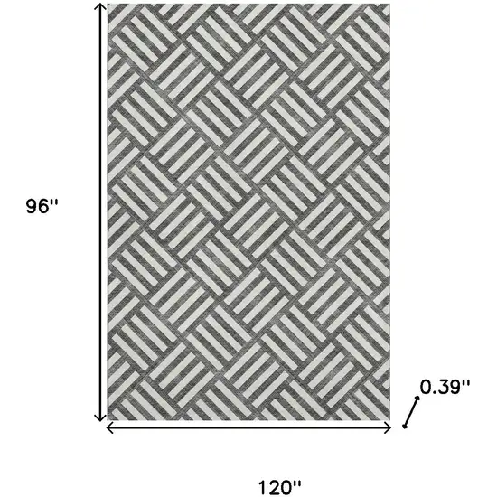 Black And Ivory Geometric Washable Area Rug With UV Protection Photo 3