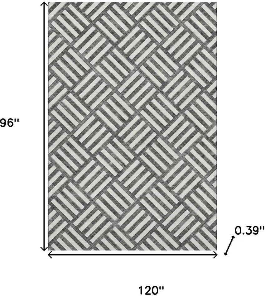 Black And Ivory Geometric Washable Area Rug With UV Protection Photo 3
