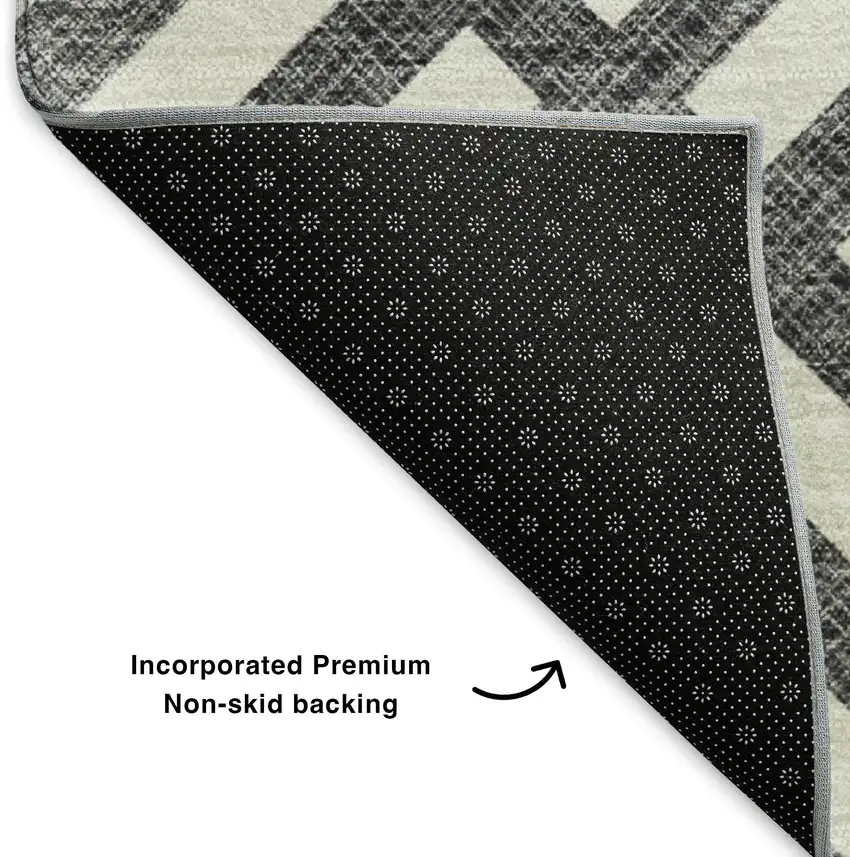 Black And Ivory Geometric Washable Area Rug With UV Protection Photo 5