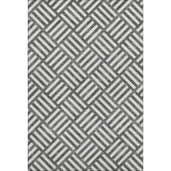 Black And Ivory Geometric Washable Area Rug With UV Protection Photo 4