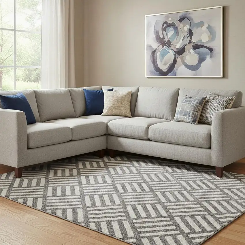 Black And Ivory Geometric Washable Area Rug With UV Protection Photo 1