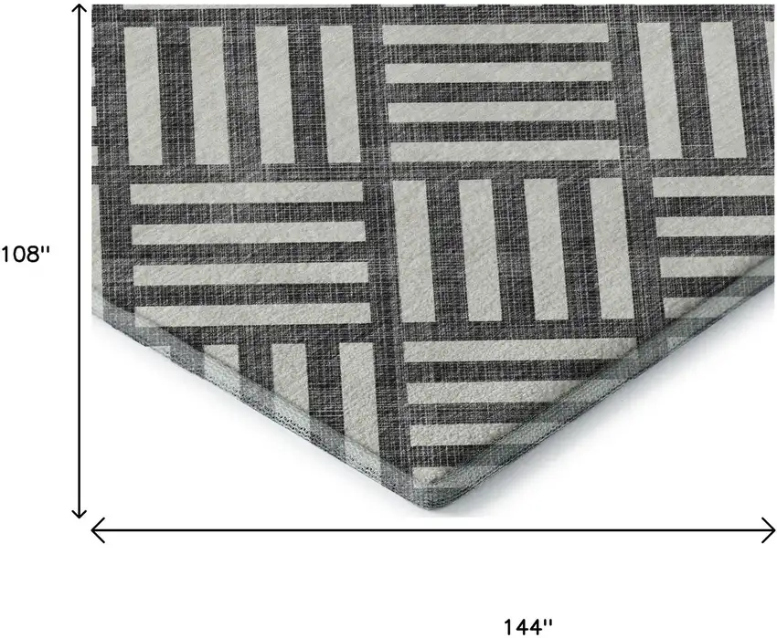 Black And Ivory Geometric Washable Area Rug With UV Protection Photo 9