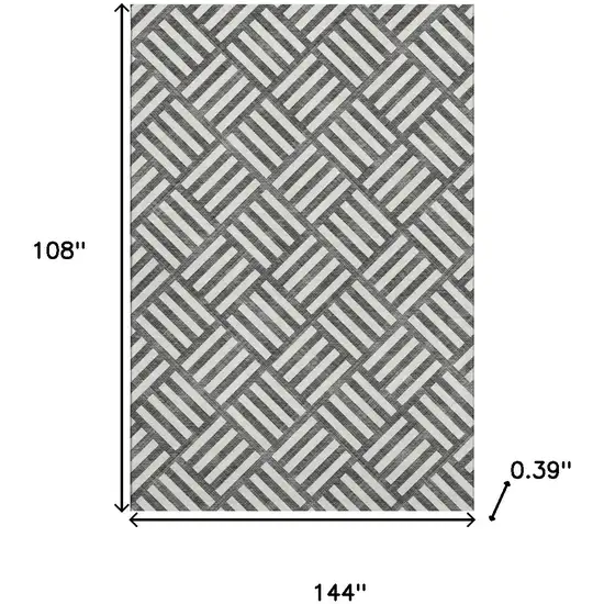 Black And Ivory Geometric Washable Area Rug With UV Protection Photo 3