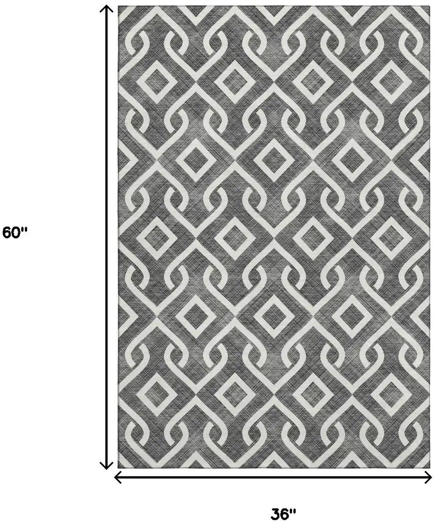 Black And Ivory Geometric Washable Area Rug With UV Protection Photo 9